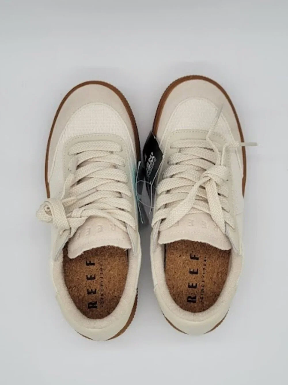 REEF Lay Day Lift Women’s Platform Sneakers Cream Gum Leather Size 7 NWOB